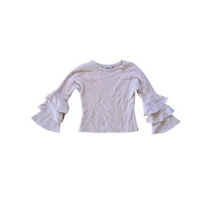 Filoro Women's Blush Pink 2-Ply Cashmere Cropped Sweater Ruffled Sleeves Size S